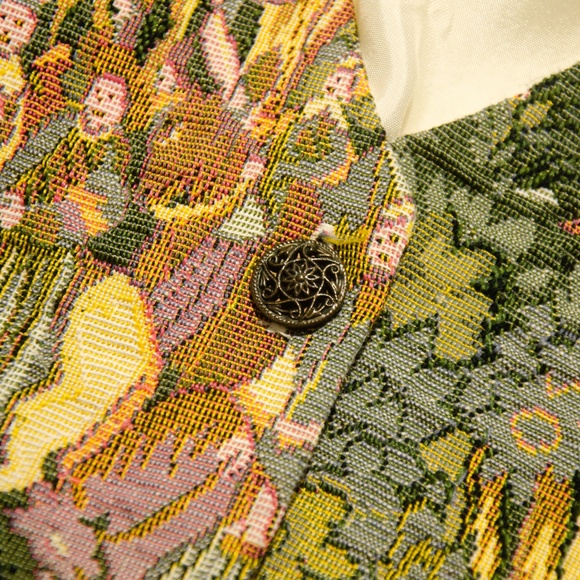 Vintage Tapestry Vest Green 1980's stitched tapestry style renaissance horse sc - Picture 7 of 7